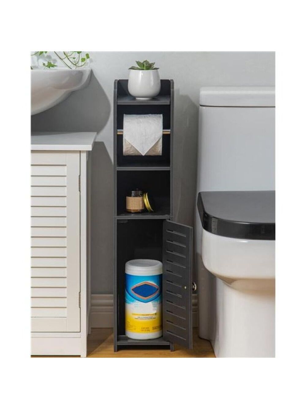 Freestanding Toilet Paper Holder Stand No Drill Bathroom Storage Small Space Rac - Picture 5 of 6
